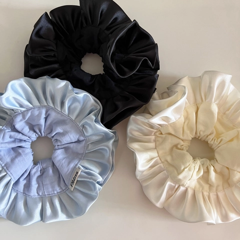French Ruffled Satin Scrunchie Large Oversized Silk Like Elastic Hair Tie Elegant Ponytail Holder For Women Hair Accessories