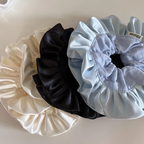 French Ruffled Satin Scrunchie Large Oversized Silk Like Elastic Hair Tie Elegant Ponytail Holder For Women Hair Accessories