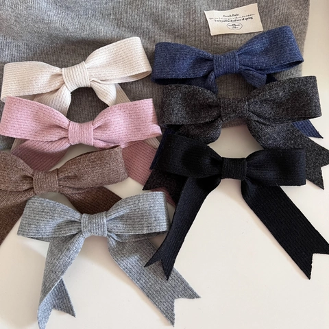 Koreanischer Süßer Gestrickter Schleife Haarclip Großer Stoff Federclip Für Damen Herbst Winter Elegante Ripptextur Schleifen Haarnadeln