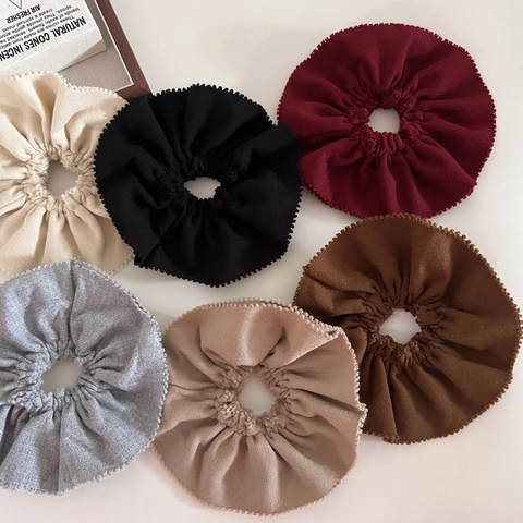 Elegant Korean Style Pleated Fabric Scrunchies Solid Color Large Hair Ties For Women Autumn Winter Ponytail Holders Hair Accessories