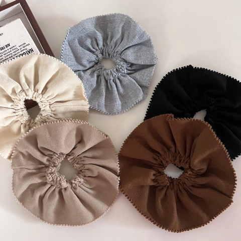 Elegant Korean Style Pleated Fabric Scrunchies Solid Color Large Hair Ties For Women Autumn Winter Ponytail Holders Hair Accessories