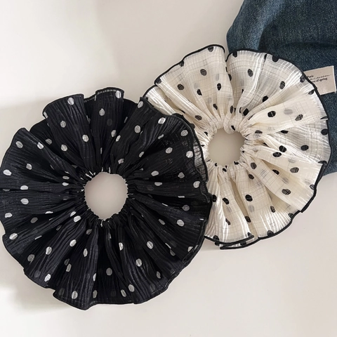 Koreanischer Stil Polka Dot Plissiert Stoff Haargummi Übergroßes Elastisch Haarband Elegant Ponytail Halter Damen Schmuck