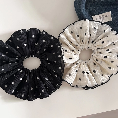 Koreanischer Stil Polka Dot Plissiert Stoff Haargummi Übergroßes Elastisch Haarband Elegant Ponytail Halter Damen Schmuck