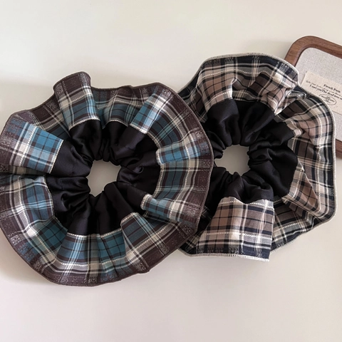 Große Karomuster Stoff Haargummi Vintage Patchwork Übergroße Haarbänder Ponytail Halter Retro Elastische Haargummi Für Damen