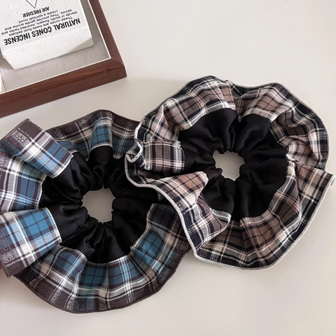 Große Karomuster Stoff Haargummi Vintage Patchwork Übergroße Haarbänder Ponytail Halter Retro Elastische Haargummi Für Damen