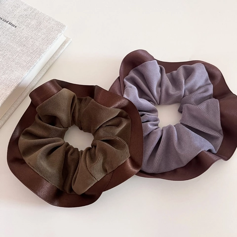 Vintage Corduroy Satijn Stiksel Grote Scrunchies Contrastkleur Geplooide Elastische Haarelastiekjes Voor Dames Dagelijks Accessoires
