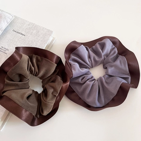 Vintage Corduroy Satijn Stiksel Grote Scrunchies Contrastkleur Geplooide Elastische Haarelastiekjes Voor Dames Dagelijks Accessoires