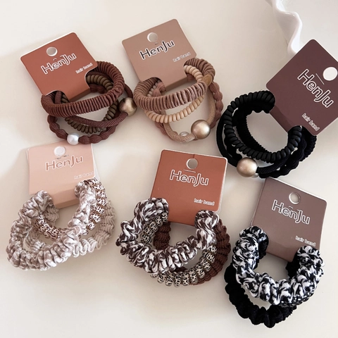 High Elastic Leopard Print Polka Dot Hair Ties Fabric Scrunchies Phone Cord Hair Bands With Faux Artificial Pearls Hair Accessories