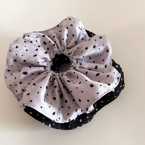Scrunchie a Pois in Satin Oversize in Stile Francese Fatto a Mano Elegante Grande Elastico per Capelli Porta Coda di Cavallo per Donna
