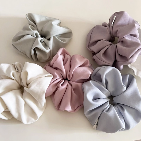 Women Korean Minimalist Solid Color Oversized Scrunchie High Elastic Fabric Hair Tie Ponytail Holder Hair Accessories
