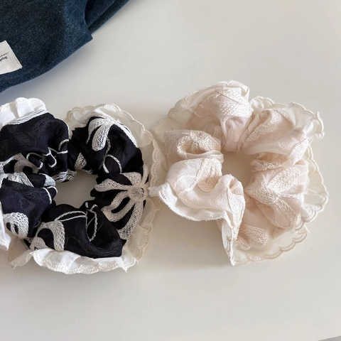 Elastici per Capelli in Stile Francese con Ricamo in Pizzo e Fiori Grandi Elastici per Donna Elegante Fiocco Pieghettato Floreale Accessori