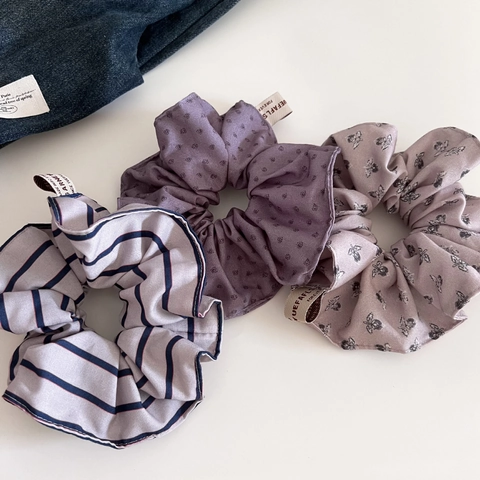 Retro Korean Style Striped Floral Fabric Hair Scrunchies For Women Double Layer Large Elastic Hair Bands Headwear Jewelry