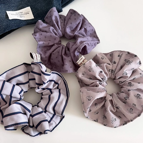 Retro Korean Style Striped Floral Fabric Hair Scrunchies For Women Double Layer Large Elastic Hair Bands Headwear Jewelry