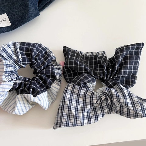 Elastico per Capelli Patchwork a Quadri e Righe Fatto a Mano in Tessuto per Donna Ragazza Dolce Fiocco Accessori Capelli
