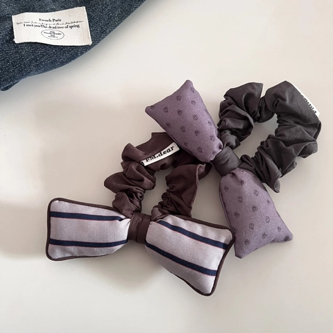 Scrunchie con Fiocco a Fiori e Righe in Stile Coreano Retrò Elastico in Tessuto per Capelli Portacoda per Donna Ragazza Accessori per Capelli
