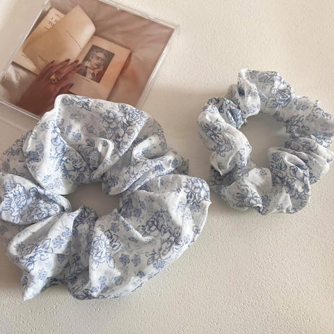 Scrunchies in Tessuto Floreale Blu Vintage Stile Francese Elastici per Capelli a Coda di Cavallo per Donna Ragazza Accessori