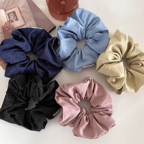 Large Denim Pleated Hair Scrunchies For Women Solid Color Elastic Cloth Hair Ties Sweet Minimalist Ponytail Holder Accessories
