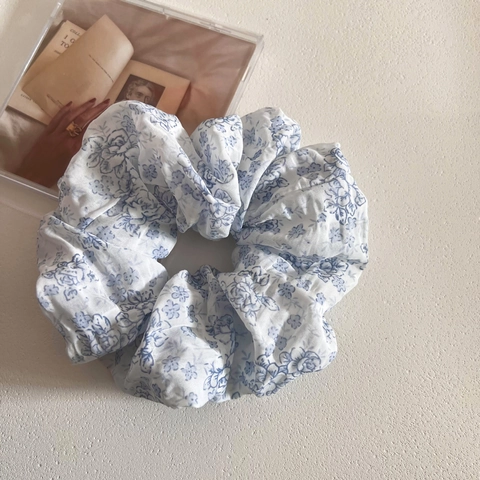 Scrunchies in Tessuto Floreale Blu Vintage Stile Francese Elastici per Capelli a Coda di Cavallo per Donna Ragazza Accessori