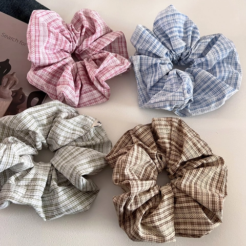 Scrunchie Grande a Quadri in Stile Coreano per Donna Elegante Elastico per Capelli a Griglia Versatile con Bordo in Pizzo Accessori per Capelli in Tessuto Fatto a Mano