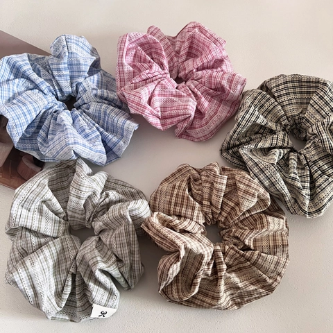 Scrunchie Grande a Quadri in Stile Coreano per Donna Elegante Elastico per Capelli a Griglia Versatile con Bordo in Pizzo Accessori per Capelli in Tessuto Fatto a Mano