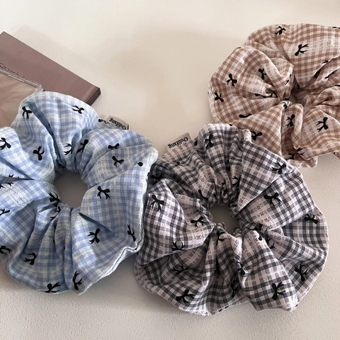 Style Coréen Carreaux Nœud Grand Chouchou en Tissu Élastique à Cheveux Élégant Bandeau pour Femmes Accessoires Cheveux Doux