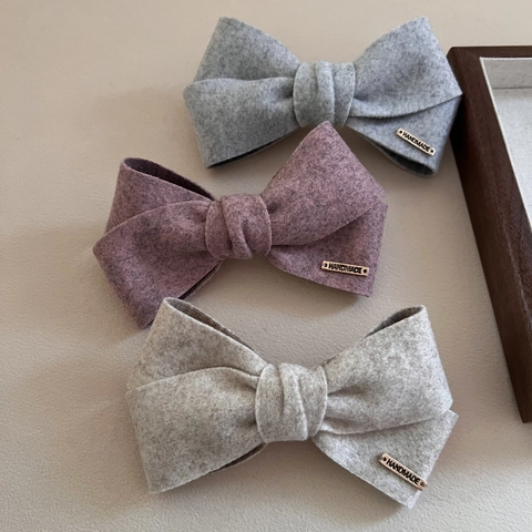 Elegante Fermaglio per Capelli a Fiocco in Tessuto Autunno Inverno Donna Fatto a Mano Morbido Feltro Molla Accessorio per Capelli