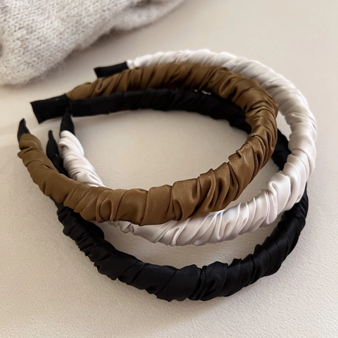 Elegante Diadema de Satén Plisado para Mujer Color Sólido Ruched Banda para el Cabello Accesorios de Moda para el Diario