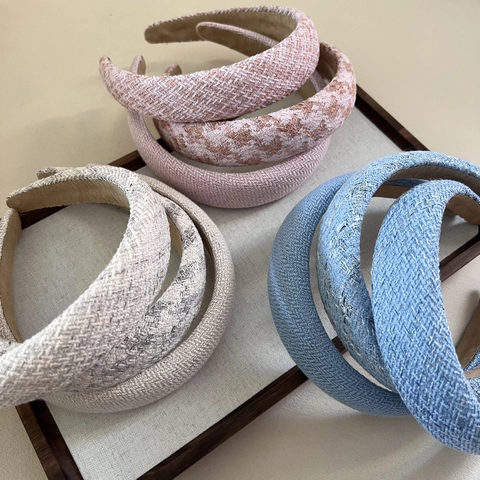 Vintage Tweed Padded Headband For Women Thick Sponge Hair Band Plaid Houndstooth Elegant French Style Hair Hoop Hair Accessory