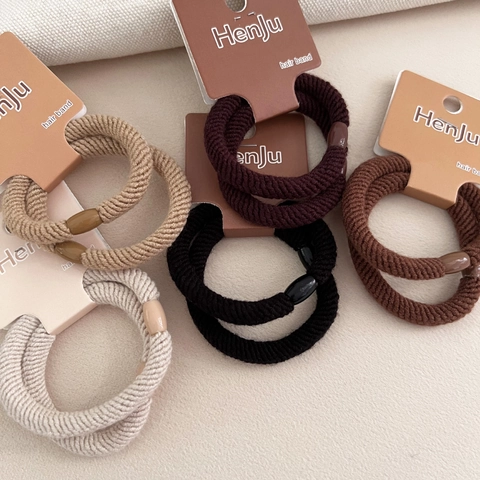 Chouchous à Côtes Haute Élasticité pour Femmes Épais Tons Terre Accessoires de Cheveux Support de Queue de Cheval Durable