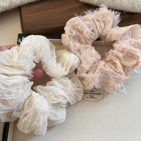 Coleteros de Tela Plisada con Flecos Dulces Estilo Coreano Gran Círculo para el Pelo Elegante Soporte para Coleta para Mujeres Niñas Accesorios para el Cabello