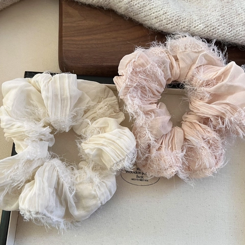 Coleteros de Tela Plisada con Flecos Dulces Estilo Coreano Gran Círculo para el Pelo Elegante Soporte para Coleta para Mujeres Niñas Accesorios para el Cabello