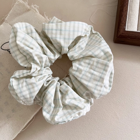 Coletero A Cuadros Verde Menta Con Borde De Encaje Y Lazo Fresco Dulce Plaid Lazo Para El Pelo Mujer Accesorios Cabello