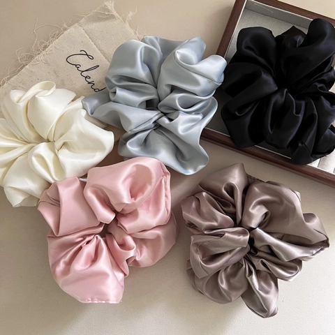 Oversized Satin Scrunchies For Women French Style Elegant Pleated Solid Color Large Hair Ties Hair Accessories