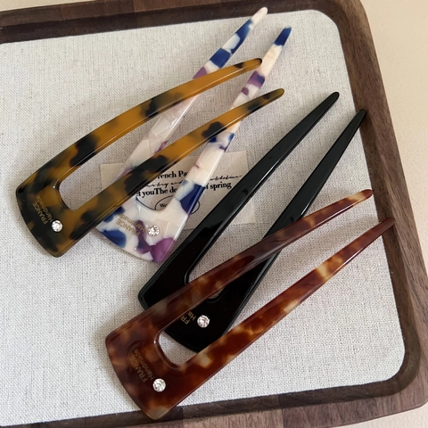 Vintage Acetaat U-Vormig Haarstokje Voor Vrouwen Franse Stijl Luipaard Schildpad Patroon Haarkvork Strass Updo Tool