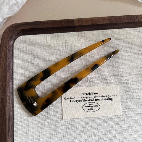 Vintage Acetaat U-Vormig Haarstokje Voor Vrouwen Franse Stijl Luipaard Schildpad Patroon Haarkvork Strass Updo Tool