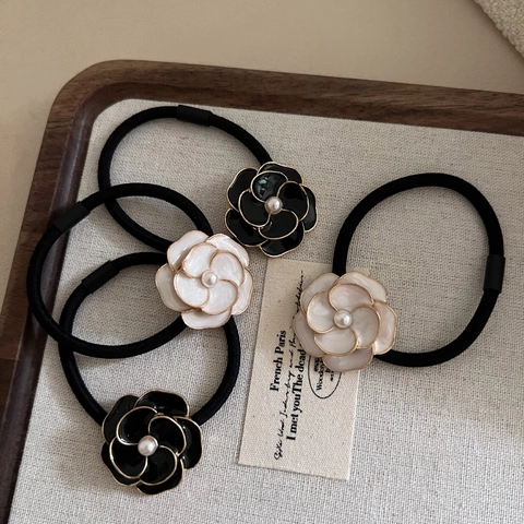 Elegante Elastico per Capelli con Fiore di Camelia per Donna Stile Francese con Decorazione di Künstliche Perle Accessori per Capelli