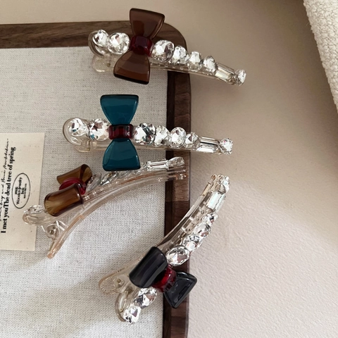 Barrette à Cheveux Douce Nœud Papillon en Strass pour Femme Épingle à Cheveux en Résine Transparente Style Coréen