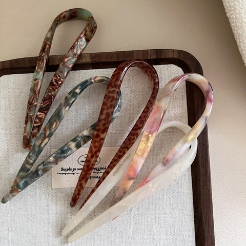 Pic à Cheveux en Forme de U en Acétate Élégant pour Femme Style Français Motif Marbre Écaille de Tortue Accessoires Cheveux