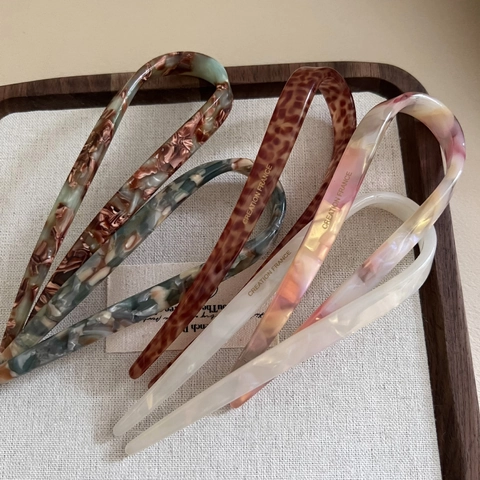 Pic à Cheveux en Forme de U en Acétate Élégant pour Femme Style Français Motif Marbre Écaille de Tortue Accessoires Cheveux