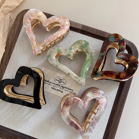 Elegante Pinza de Pelo de Acetato de Corazón Vintage Francés Marmoleado Carey Accesorio de Cabello Para Mujer Pequeño