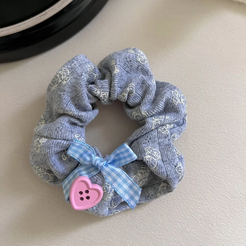 Scrunchie in Maglia Orso Fiocco Plaid Bottone Cuore Elastico per Capelli Donna Ragazze Dolce Accessorio Capelli Fatto a Mano