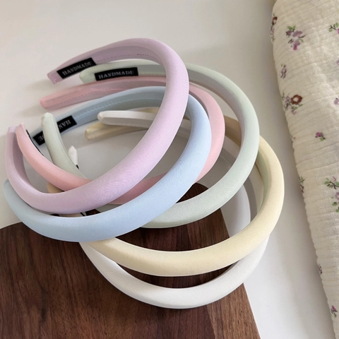 Diadema Acolchada de Esponja Color Macaron para Mujer Color Sólido Hecho a Mano de Tela Banda para el Cabello Accesorios