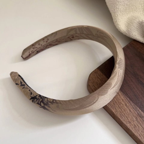 Cerchietto in Raso con Lavaggio a Inchiostro Stile Cinese Scrunchie Vintage con Stampa Floreale di Bambù Accessori per Capelli Donna