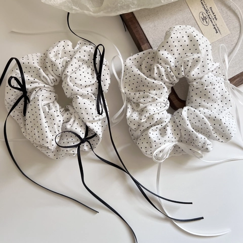 Französischer Stil Polka Dot Haargummi Mit Langer Schleife Elegant Ballettcore Haarseil Für Damen Mädchen Haarschmuck
