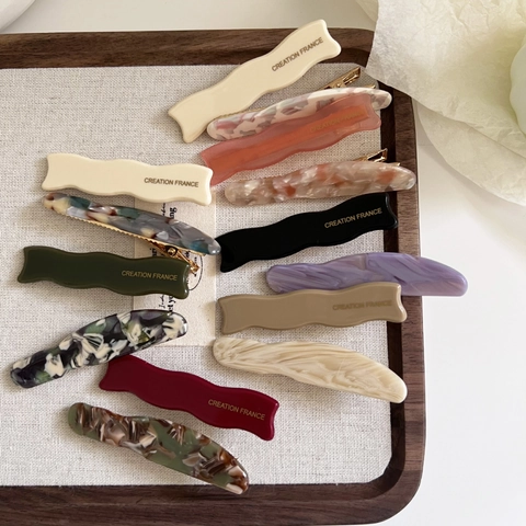 Barrettes À Cheveux Ondulées En Acétate Vintage Pour Femmes Pinces Latérales Élégantes Motif Marbre Accessoires De Coiffure Faits Main