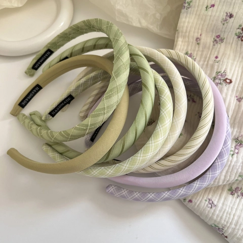 Sweet Plaid Solid Color Padded Sponge Headband For Women Korean Style Fabric Handmade High Top Hair Hoop Accessories
