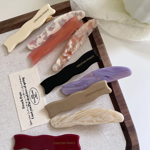 Barrettes À Cheveux Ondulées En Acétate Vintage Pour Femmes Pinces Latérales Élégantes Motif Marbre Accessoires De Coiffure Faits Main