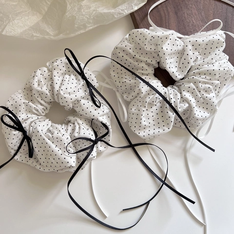 Französischer Stil Polka Dot Haargummi Mit Langer Schleife Elegant Ballettcore Haarseil Für Damen Mädchen Haarschmuck
