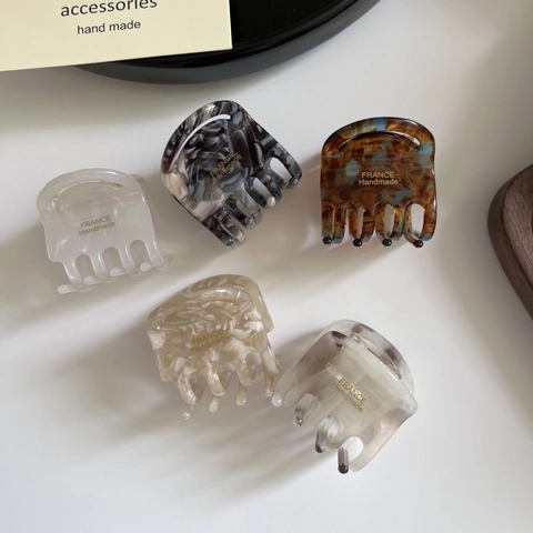 French Style Acetate Hair Claw Clip For Women Marble Tortoise Shell Pattern Mini Hair Clips Handmade Square Hair Accessories