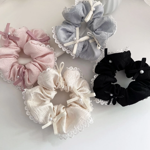 Coleteros de Encaje con Lazo Estilo Ballet para Mujer Lazos para el Pelo de Tela Con Perla Artificial Accesorios para el Cabello Elegantes
